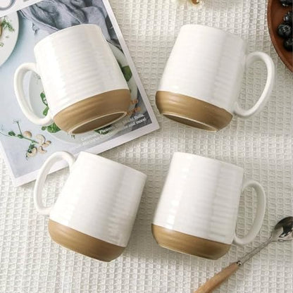 HASENSE Coffee Mugs Set of 4, 15oz Ceramic Coffee Cups with Handle, Two-Tone Design for Cappuccino Latte Tea, Large Microwave Dishwasher SafeMug Set, Housewarming Gift, Creamy White - color: White, size: Set of 4