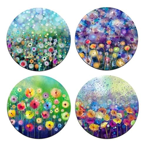 Watercolor FlowersRound Coaster Set - Made of Recycled Rubber - Set of 4 - color: Watercolor Flowers