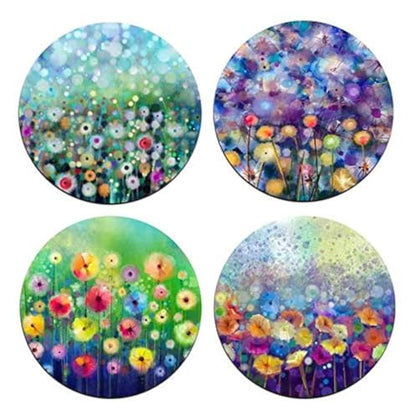 Watercolor FlowersRound Coaster Set - Made of Recycled Rubber - Set of 4 - color: Watercolor Flowers