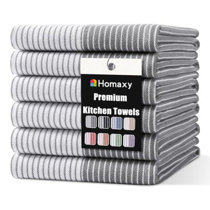 Homaxy Premium 100% Cotton Kitchen Towels 18"x28", 6 Pack, Grey | Large Kitchen Hand Towels, Soft and Absorbent Tea Towel, Dish Towels with Hanging Loops - color: Grey, size: 18 x 28 - 6 Pack