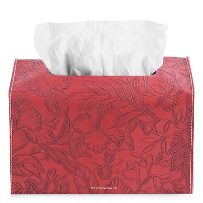 Leather Cover for Disposable Paper Hand Towel Box, Compatible with Kleenex Paper Hand Towel(1-Carved Dark Red) - color: 1-carved Dark Red