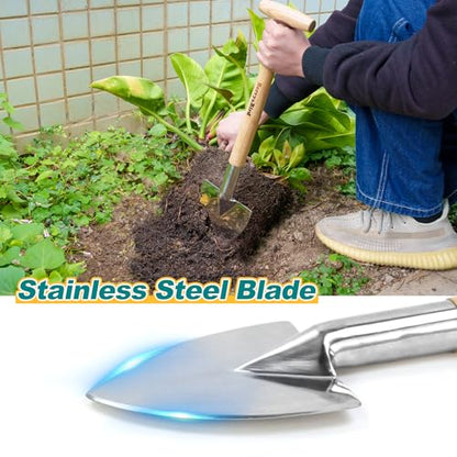 Berry&Bird Perennial Spade, 21.6''Long Trowel for Gardening Root Cutting Tool with Sharp Stainless Steel Blade, Wooden Handle Small Shovel Hand Edger Garden Tool for Planting, Digging & Transplanting - color: Perennial Spade
