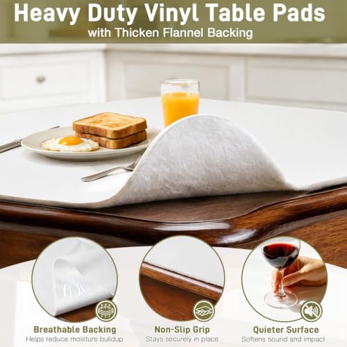 Vinyl Table Protector Pad with Flannel Backing, Heavy-Duty Table Padding for Dining Room Table, Waterproof, Heat Resistant, Non-Slip Under Tablecloth 90 x 54 inches, Rectangular - size: 90" x 54" (Rectangular)