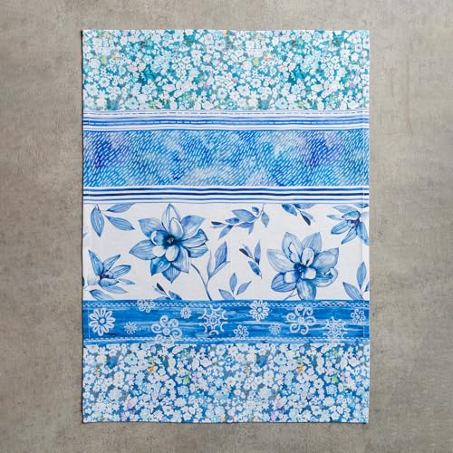 Maison d' Hermine Kitchen Towels Set of 3 Reusable 100% Cotton 27.50" x 20" | Cloth Tea Dish Towels Absorbent with Hanging Loop for Kitchen Dining Party Wedding Hotel Home Spring Summer - Summer Blues - color: 039 - Summer Blues