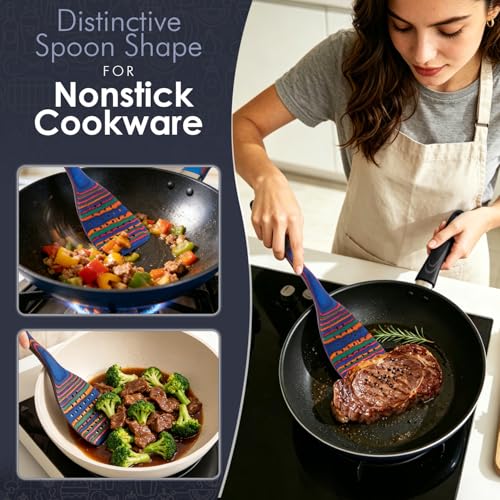HOWHONG Colorful Wooden Cooking Utensils Set, 7-Piece Rainbow Pakkawood | Layered Pakkawood, Wooden Cooking Utensils, Nonstick Cookware Compatible, Heat Resistant, Handmade