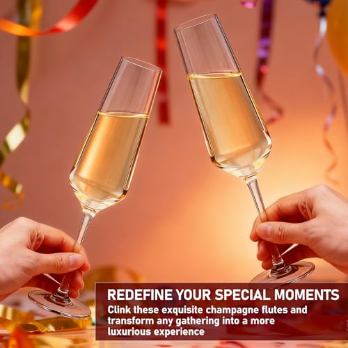 QAPPDA Champagne Flutes 7.5oz, Elegant Champagne Glasses Set of 6 | Wedding Flutes Glass, Ideal for Weddings, Anniversaries, Birthday, Christmas, Special Days - style: Slim Flute