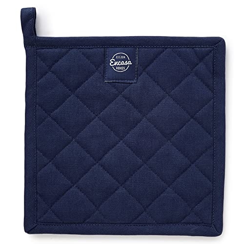 Encasa XO Pot Holders, Quilted Kitchen Hot Pads 8"x8" Scotch Blue | 100% Heavyweight Cotton | Quilted Insulation | Multipurpose Trivets & Hot Pads | Hanging Loop | Set of 2 - color: Scotch Blue