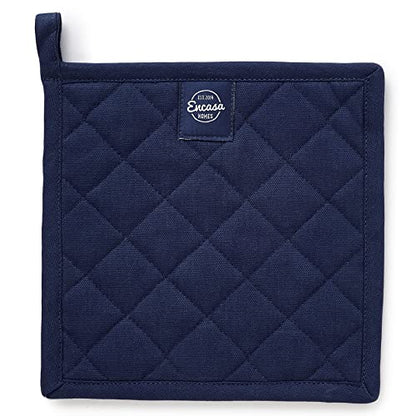 Encasa XO Pot Holders, Quilted Kitchen Hot Pads 8"x8" Scotch Blue | 100% Heavyweight Cotton | Quilted Insulation | Multipurpose Trivets & Hot Pads | Hanging Loop | Set of 2 - color: Scotch Blue