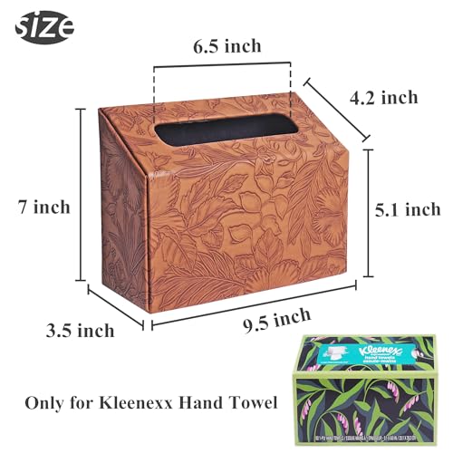 Hand Towels Box Cover,PU Leather Tissue Box Cover Holder Compatible with Kleenex Disposable Paper Hand Towels Suitable for Dining,Kitchen,Bathroom(1-Carved Brown) - color: 1-carved Brown2