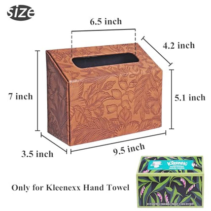 Hand Towels Box Cover,PU Leather Tissue Box Cover Holder Compatible with Kleenex Disposable Paper Hand Towels Suitable for Dining,Kitchen,Bathroom(1-Carved Brown) - color: 1-carved Brown2