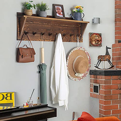 WEBI Coat Rack Wall Mount with Shelf,8 Peg Hooks,34" Long Rustic Entryway Wall Shelf with Hooks Underneath for Hanging Coats,Clothes,Bathroom,Rustic Brown - color: Brown, size: 34 Inch