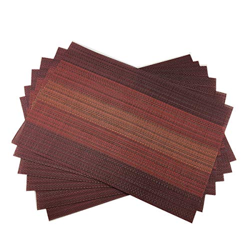 Exquisite Woven Vinyl Placemats for Dining Table Heat Resistant PVC Table Mats (Pack of 6, Red) - color: Pin Stripes-red