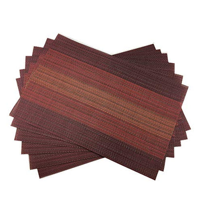 Exquisite Woven Vinyl Placemats for Dining Table Heat Resistant PVC Table Mats (Pack of 6, Red) - color: Pin Stripes-red