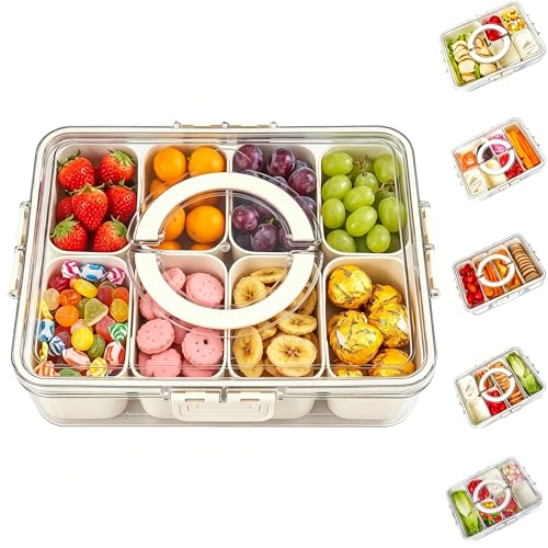 Bandesun Divided Serving Tray with Lid and Handle - Snackle Box Charcuterie Container for Portable Snack Platters - Clear Organizer for Candy, Fruits, Nuts, Snacks - Perfect for Party, Entertaining - style: compartments small 8pcs