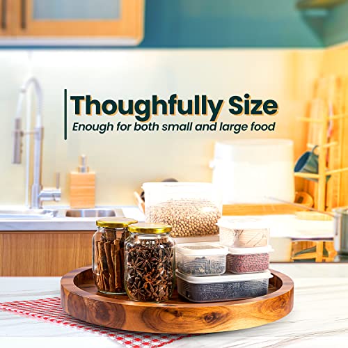 TIDITA 16" Wooden Lazy Susan Organizer for Cabinet, 360° Rotation, High Rim | Solid Acacia Wood, Non-Skid Pads, Swivel Round Lazy Susans Turntable for Countertop, Decorative Tray, Cheese Board, Multi-Use - size: 16 Inch