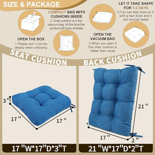 BUYUE Chair Cushion Set for Rocking Chair, Back Pillow & Seat Cushion with Ties, Original Woven Fabric Non-Slip Chair Pads for Elderly Sitting, Blue - color: Blue