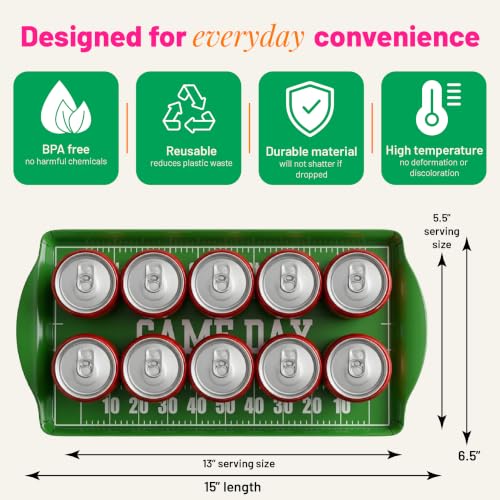 Green Game Day Melamine Serving Tray with Handles Reusable Sports Platter | By Sprinkles & Confetti BPA-Free Tailgates Birthdays Parties Durable Charcuterie Snacks Wings Entertaining Food Display - color: Green - Game Day