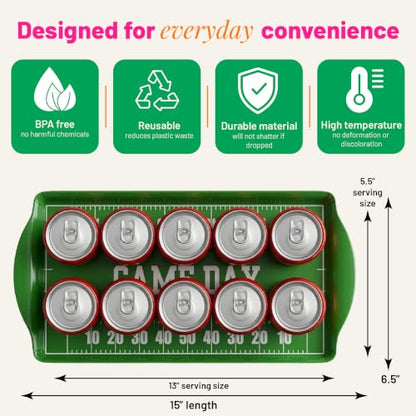 Green Game Day Melamine Serving Tray with Handles Reusable Sports Platter | By Sprinkles & Confetti BPA-Free Tailgates Birthdays Parties Durable Charcuterie Snacks Wings Entertaining Food Display - color: Green - Game Day
