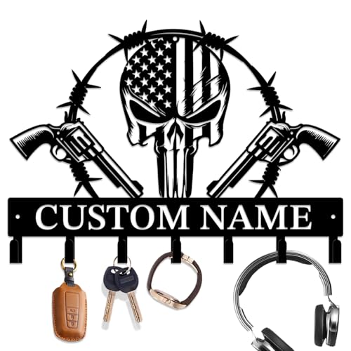 Personalized Gun Theme Metal Wall Keys Hooks Decor,Custom holder-H | Casebrick Men Cave Gift,Shooting Range,Clothes Hooks coat racks,Decorations for home door Entrance Hallway Bedroom Hats - color: Style H