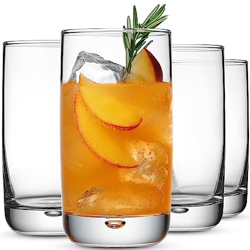 Set of 4 Highball Glasses 16 Oz Collins Cocktail Drinking Glass Cups, Bubble Base Glassware for Water, Juice, Cocktails, Beer Pint Glasses, Modern Basic Tumblers. - style: Straight