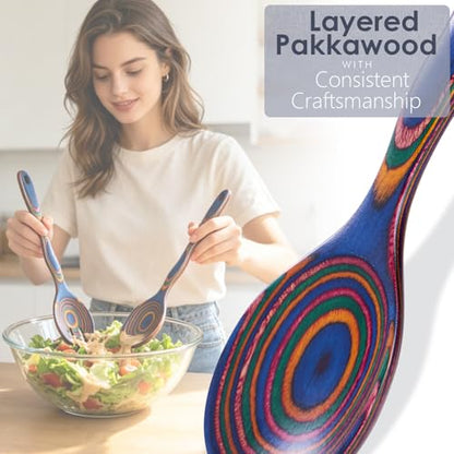 HOWHONG Colorful Wooden Cooking Utensils Set, 7-Piece Rainbow Pakkawood | Layered Pakkawood, Wooden Cooking Utensils, Nonstick Cookware Compatible, Heat Resistant, Handmade