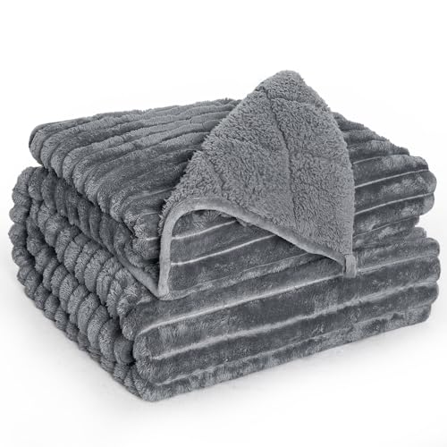 Ultra-Soft Weighted Blanket for Adults(15 lbs, 60” x 80” Queen Size) | 3D Striped Sherpa Fleece Reversible Heavy Blanket with Glass Beads, Perfect for 140-190 lbs, Machine Washable, Grey - color: Striped Grey, size: 60" x 80" 15lbs