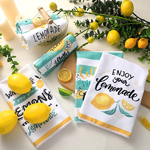 Redbaker 6 Pcs Lemon Kitchen Towels with Hanging Loop | Decorative Absorbent Hand Tea Cloths with Hanging Loop, Lemonade Design for Kitchen Decor, Ideal Housewarming Gift Choice - style: Lemon