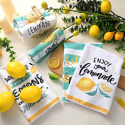 Redbaker 6 Pcs Lemon Kitchen Towels with Hanging Loop | Decorative Absorbent Hand Tea Cloths with Hanging Loop, Lemonade Design for Kitchen Decor, Ideal Housewarming Gift Choice - style: Lemon