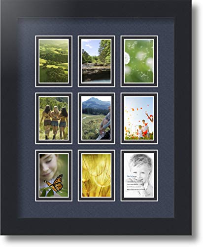 ArtToFrames Collage Photo Frame Double Mat with 9-2x3 Openings with Satin Black Frame and Blue Jay mat. - color: Blue Jay, size: 9 - 2x3