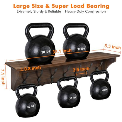 33" Coat Rack with Shelf Wall Mount, Pre-Assembled Solid Wood Coat Hooks with Shelf, Wall Coat Hanger with 7 Metal Triple-Hooks for Hanging Hat,Key,Clothes,Towel, for Entryway,Bedroom,Bathroom,Charred - color: Charred
