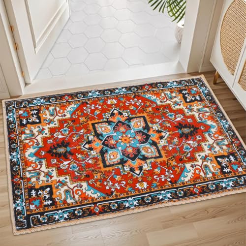 Boho Indoor Doormat Non Slip,Red Small Rug,20"x32" | Floor Doormat,Bath Rug,Area Rug,Throw Rugs,Rubber Backed,Machine Washable,Bathroom,Entryway,Kitchen,Hallway - color: Boho4