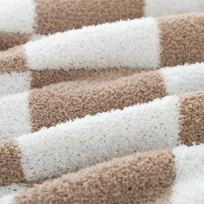 Carriediosa Checkered Throw Blanket 50x60, 400GSM Ultra Soft Microfiber | Taupe, Fuzzy Fluffy Cozy Plush Knit Knitted Plaid Checker, Lightweight Cute Preppy Fall Blankets & Throws for Couch, Bed - color: Check - Taupe, size: 50" X 60"