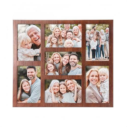 7-Opening Picture Frame Collage for 4x6 Photos – Dark Brown Multi Frame | Wall or Tabletop Display – Rustic Wood Style Family Photo Frame, Home Décor Gallery Frame for Living Room or Hallway - color: 7 Opening-Drak Brown-4x6