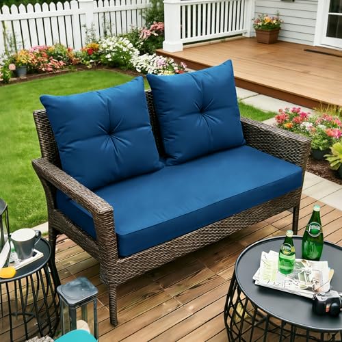 ARTPLAN Loveseat Patio Deep Seat Cushions 46"x24"x5" Bench Pad,Classic Blue | High-density foam fill, solution-dyed UV water repellent fabric, zipper removable cover fits patio swing & bench furniture - color: Classic Blue
