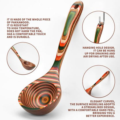 Pakkawood Ladle, Colorful Multicolor, 10.2 Inch, Hand Polished with Vegetable Oil Finish, Hanging Hole, Streamlined Design - style: 1 PCS Red & Green Ladle