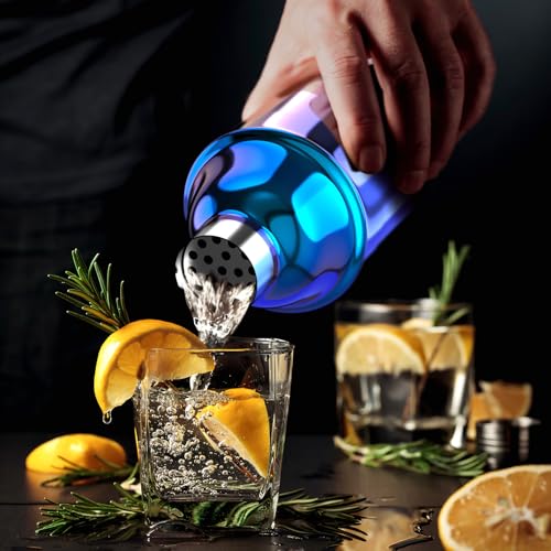 IOV Cocktail Shaker Bar Set, 24oz Martini Shaker with Built-in Strainer, Bar Tool Kit with Recipes Booklet, Professional Stainless Steel Large Bartender Drink Shaker Margarita Alcohol Mixer-Rainbow - color: 3 Pcs - Rainbow