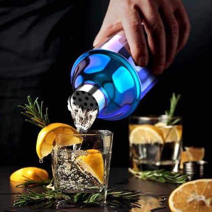IOV Cocktail Shaker Bar Set, 24oz Martini Shaker with Built-in Strainer, Bar Tool Kit with Recipes Booklet, Professional Stainless Steel Large Bartender Drink Shaker Margarita Alcohol Mixer-Rainbow - color: 3 Pcs - Rainbow
