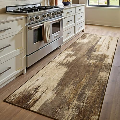 Kelarea Washable Runner Rug 2x6, Non-Slip Low Pile Abstract Brown | Water & Stain Resistant, Pet Friendly, Easy Clean, Ultra Soft, for Entrance, Kitchen, Bedroom, Hallways - color: Brown, size: 2' x 6' (Rectangular)