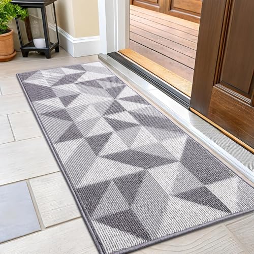 OLANLY Door Mat Indoor Entrance Washable 47x23, Odor-Free Low-Profile Front Back Geometric Doormat, Absorbent Resist Dirt Entry Carpet, Easy to Clean Sturdy Inside Floor Mats for Entryway, Grey - color: Grey, size: 47" x 23"