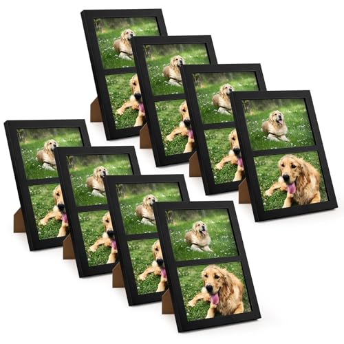 Golden State Art, 5x7 Double Picture Frame, Display Two 5x7 Photos(Black) | Solid Wood- Real Glass For Tabletop Or Wall Mounting (Black, 8 Pack) - color: Black, size: 2 Openings 5x7 (8 Pack)