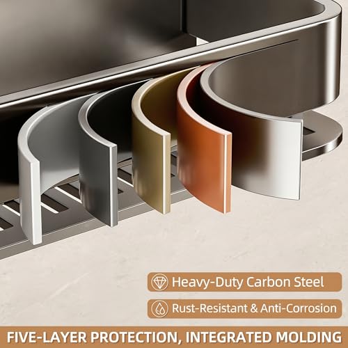 Suction Cup Shower Caddy,No Drilling, Rectangular, Grey,2-Pack | Shelf for Inside Shower, Heavy Duty Carbon Steel, Towel Bar & Hooks, Rust-Resistant, Bathroom Organizer Storage Rack - color: Grey,2-Pack