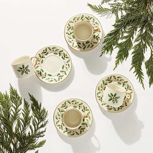 Lenox 894178 Holiday 4-Piece Espresso Cup & Saucer Set, Christmas Dinnerware, Hosting - style: Espresso Cup & Saucer Set