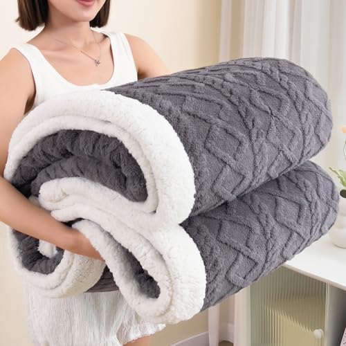 Twin Size Reversible Sherpa Fleece Blanket for Bed,Dark Grey,60"x80" | Machine Washable Thick Double-sided Plush Feel without Heavy Bulk,Lightweight Warmth for Bed,Couch,Travel,Pets & Easy Care - color: Dark Grey, size: Twin(60"x80")