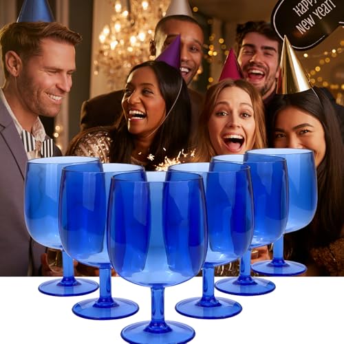 Yalin Set of 6 Unbreakable 12 oz Acrylic Plastic Wine and Water Tumbler Stackable Goblets. (Blue, 12 oz) - color: Blue, size: 12 oz
