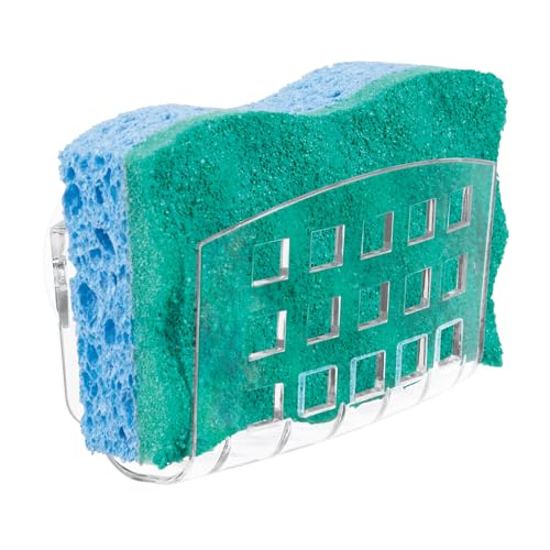 iDesign Plastic Sponge Holder with Suction Cups, Clear | For Kitchen Sink, Bathroom Organization - size: Medium