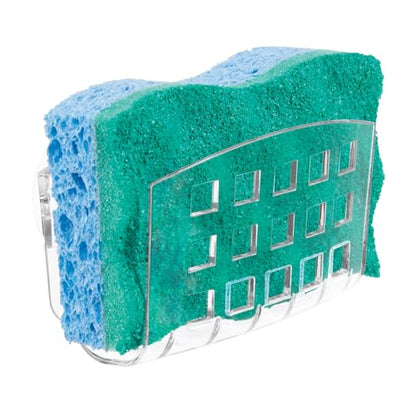iDesign Plastic Sponge Holder with Suction Cups, Clear | For Kitchen Sink, Bathroom Organization - size: Medium