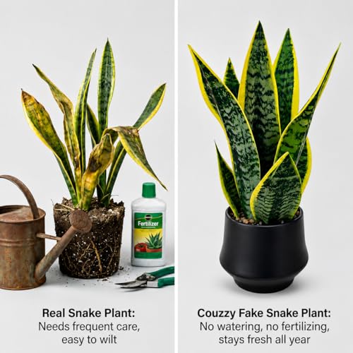 15" Artificial Snake Plant, Faux Sansevieria in Ceramic Pot