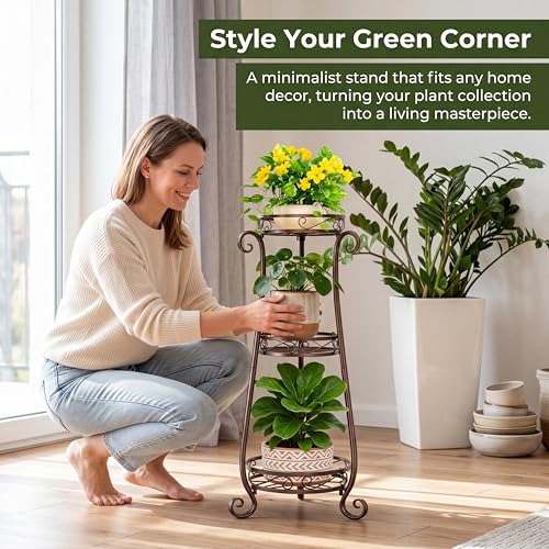 SYO 3-Tier Metal Plant Stand, Antique Bronze, Indoor Outdoor Flower Rack for Patio, Courtyard, Living Room, 33.9 in Tall