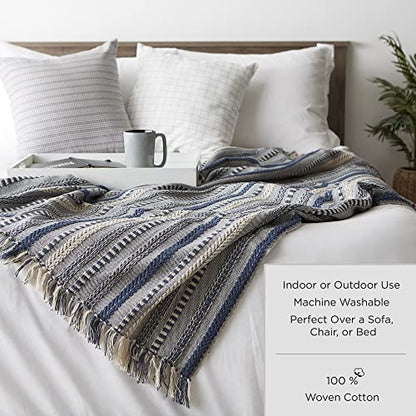 DII Mid-Century Modern Slub Stripe Woven Throw, Taupe, 50x60 - color: Taupe