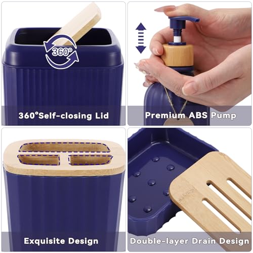 XLHOMO 32PCS Bathroom Sets with Shower Curtain and Rugs Navy Blue Shower Curtain Set 3PCS Soap Dispenser Bathroom Accessories with Bathroom Trash Can - size: Bath Set+Shower Curtain+Bath Rugs, style: Navy Blue